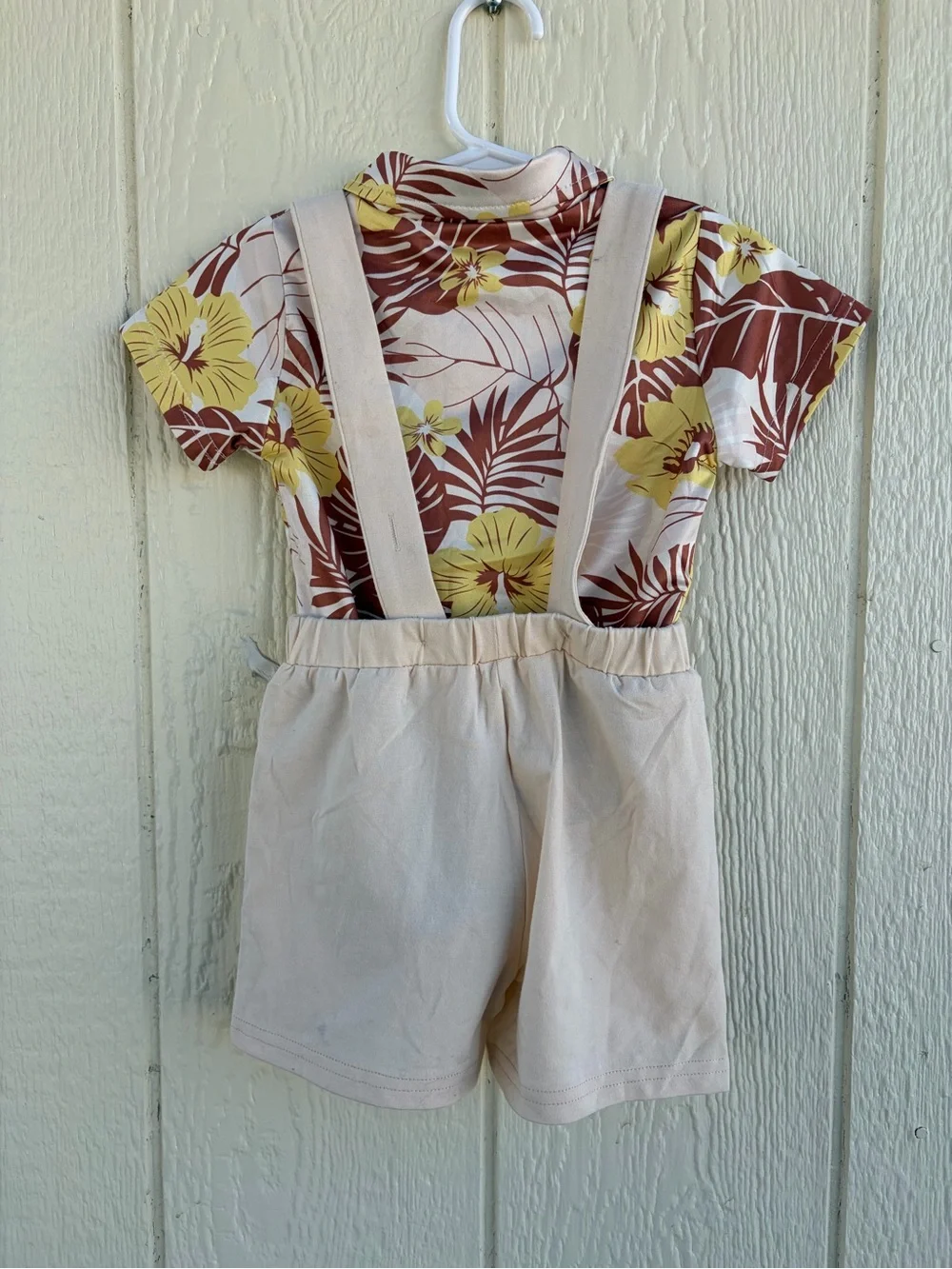 Cream Suspender Shorts with Yellow & Brown Floral Bodysuit - Girls Bottoms 2T/3T